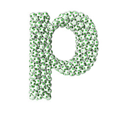 3d symbol made from green soccer balls. letter p