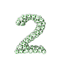 3d symbol made from green soccer balls. number 2