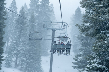On a Ski lift during a snow storm, Truckee, CA, USA, March 14, 2020