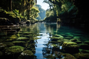 Volcanic waterfall in picturesque scenario., generative IA