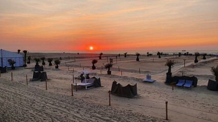 Sunset in Belgien. Sea and sand beach in Europe.