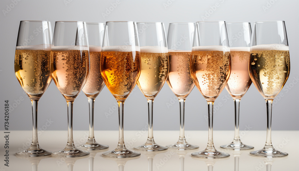 Canvas Prints Champagne flutes in a row, a celebration of luxury generated by AI