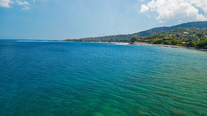 Aerial view of Batu Bolong Temple in Lombok, Indonesia