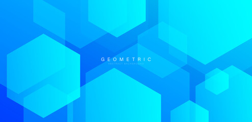 Abstract blue hexagon background. Modern geometric shapes design. Futuristic technology concept. Science style. Suit for banner, brochure, business, cover, flyer, poster, website. Vector illustration