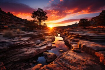 Vibrant sunset over a stunning canyon., generative IA - obrazy, fototapety, plakaty