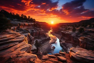 Stof per meter Vibrant sunset over a stunning canyon., generative IA © JONATAS