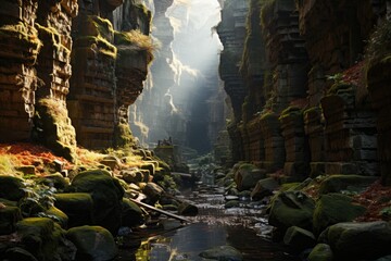 Fototapeta premium Mystical passage between canyon walls., generative IA