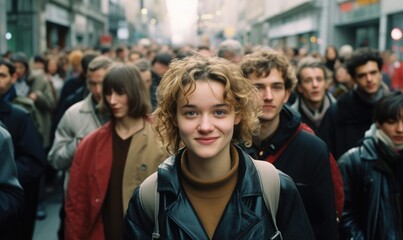 Obraz premium Crowd of people on street in the city