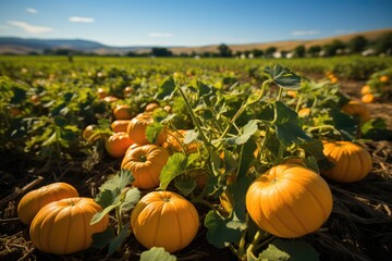 Field with huge pumpkins ready to harvest., generative IA