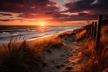 Golden sunset over undulating dunes., generative IA