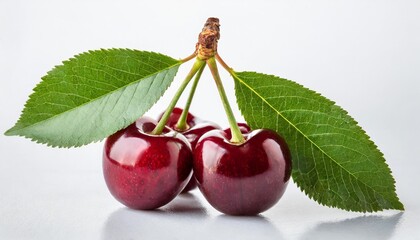 cherry with leaves on white background