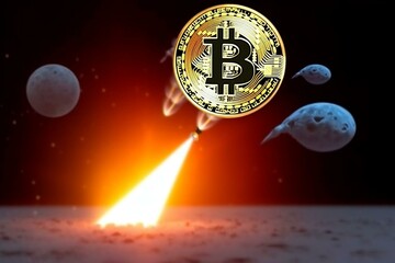Bitcoin rocket in space on a bull run. Generative AI