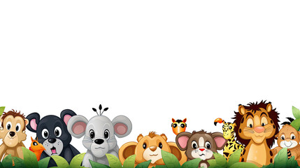 Naklejka premium Background with different animals, Illustartion style, giraffe, elephant, tiger,mouse, cat,dog