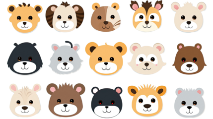 Isolated animal Faces, cat dog elephant, capibara, mouse, giraffe