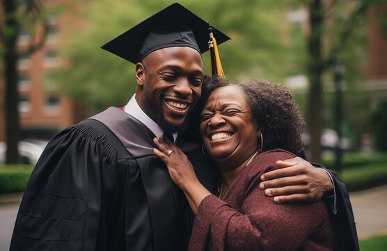 African American Male Graduate With  Parent