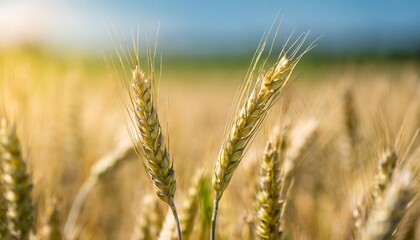 close up of a cereal field on a clear sunny day with shallow depth of field