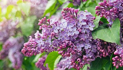 purple lilac flowers blossom in garden spring background