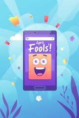 Happy April Fool's Day emoji on smartphone.