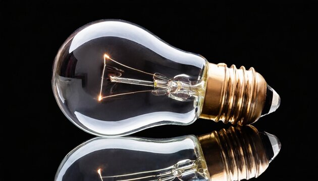 close up image of a light bulb and its mirror reflection isolated on transparent background