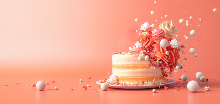 April Fool's Day cake with flying decorations.