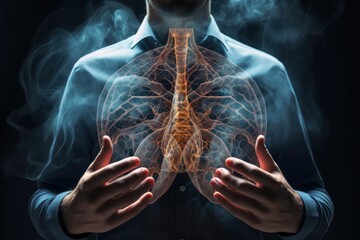 Diseases of the lungs in the picture, of a doctor, pneumonia, cough, tuberculosis, Ai generated