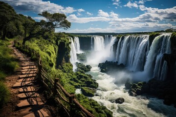 Iguaçu Falls impressive waterfalls and lush vegetation., generative IA - obrazy, fototapety, plakaty