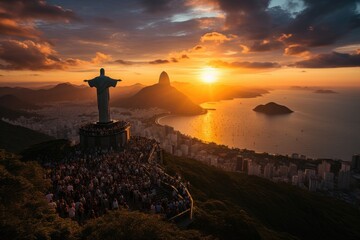 Christ the majestic Redeemer in Corcovado, Rio., generative IA