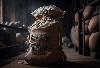 In China fällt ein Sack Reis um - Generative AI - obrazy, fototapety, plakaty