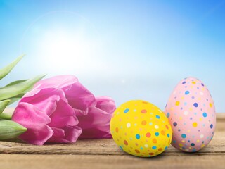 Clored Easter painted eggs on light background