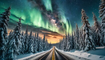 Northern Lights over a remote street in Scandinavia