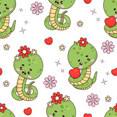 Seamless pattern with cute snake