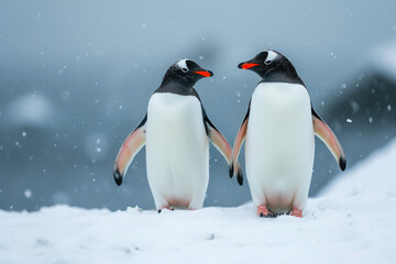 Obraz premium Wintery Waddle: Penguins Strolling Through Snow