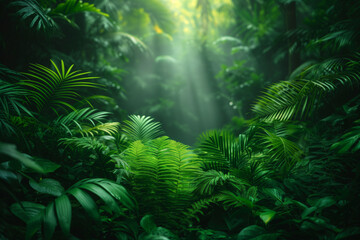 Fototapeta na wymiar Majestic lush green forest filled with abundant leaves nature wallpaper background