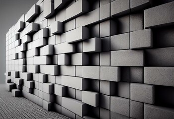 Rectangle, Concrete Mosaic Tiles arranged in the shape of a wall. Polished, 3D, Bricks stacked to create a Semigloss block background. 3D Render. Generative AI