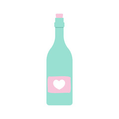 Gold champagne with hearts in beautiful style. White background. Abstract icon. Valentine's Day. isolated object.