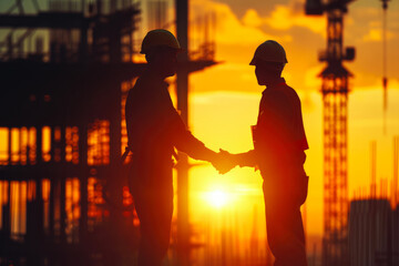 Building Bridges: Engineer and Worker Teamwork Silhouette