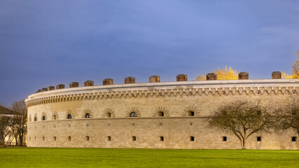 A medieval fortification in Ingolstadt on a bright winter night