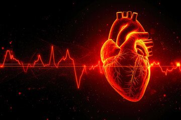Heartbeat Visualization: Abstract Red Pulse in Heart Shape