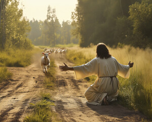 Lamb runs to Jesus - 734218561