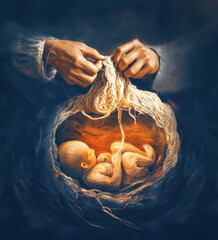 God knitting a baby in the womb - 734218742