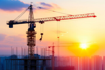 Skyline Symphony: Sunset Over City Construction