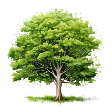 Green Tree, cartoon clipart, isolated on transparent background.
