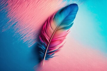 a colorful feather on a blue and pink Generative by AI