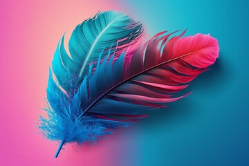 a colorful feather on a blue and pink Generative by AI