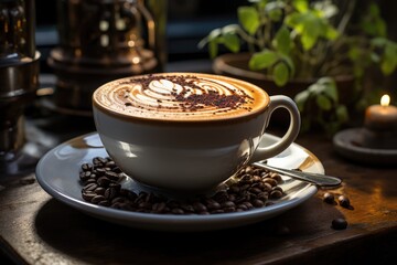 Creamy cappuccino in a ceramic cup., generative IA