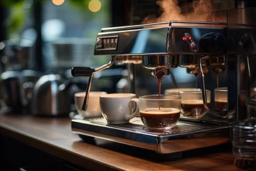 Selbstklebende Fototapete Kaffee Bar Coffee machine expressed in modern kitchen., generative IA