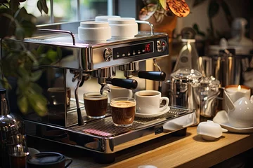 Küchenrückwand glas motiv Kaffee Bar Coffee machine expressed in modern kitchen., generative IA