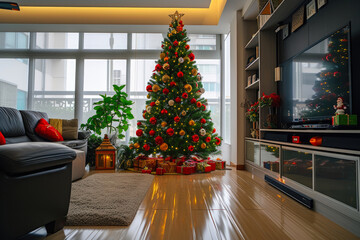 Contemporary Festive Ambiance: Decorated Christmas Tree