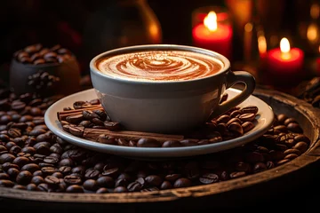 Badezimmer Foto Rückwand Kaffee Bar Cup of coffee and grains in harmony., generative IA