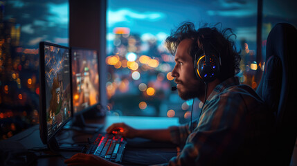 Gamers are playing computer games in the online world for fun.